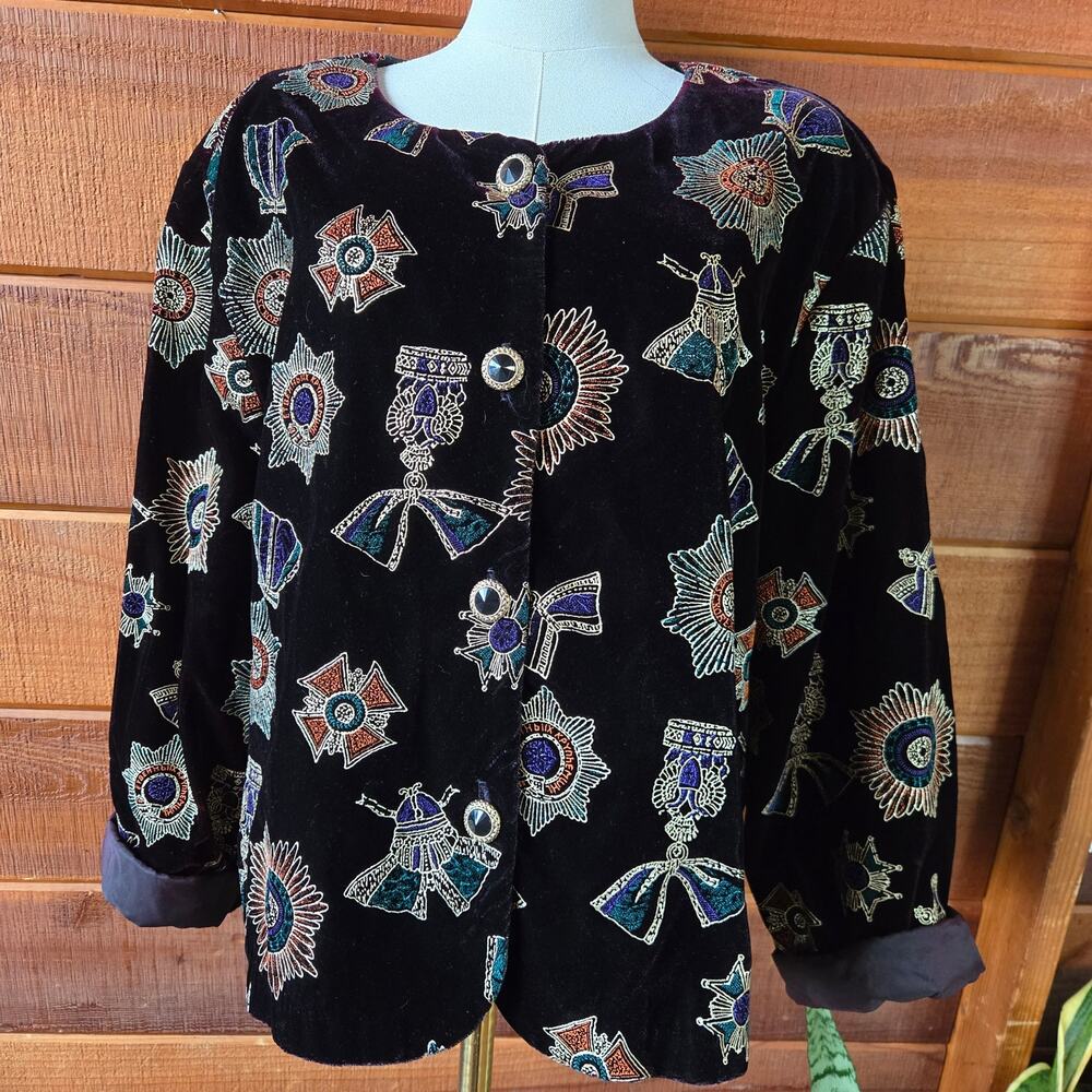 Brittany Nicole II Women Vtg 90s Avante Garde Whimsigoth Black Velvet Jacket 22W